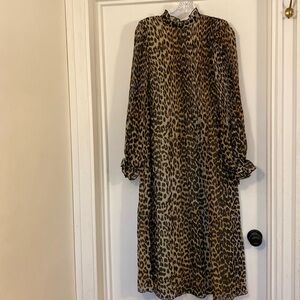 Ganni leopard print long sleeve dress